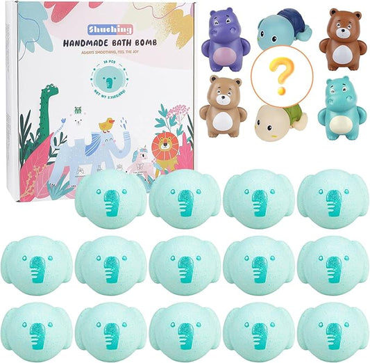 SHUCHING 14 Pcs Blue Elephant Bath Bombs with Surprise Inside, Natural and Organic Bubble Bath Fizzy Balls for Kids, Birthday Christmas Gifts Set for Boys Girls - Bloomnest