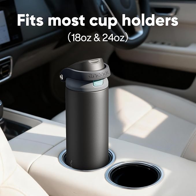 ENCOOL Leakproof Insulated Water Bottle with Straw Dual-Sip Water Bottle Bag-Safe Design for Work, Commute & Gym – Keeps Drinks Cold All Day, 18 oz, Frost Blue ENCOOL