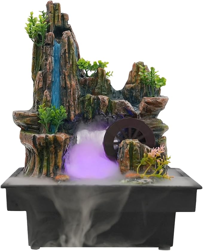 Tabletop Fountains Indoor Waterfall Fountain Indoor Water Fountains and Waterfalls with Light, Desk Fountain with LED Lights, Desktop Waterfall for Home Office Bedroom Desk
