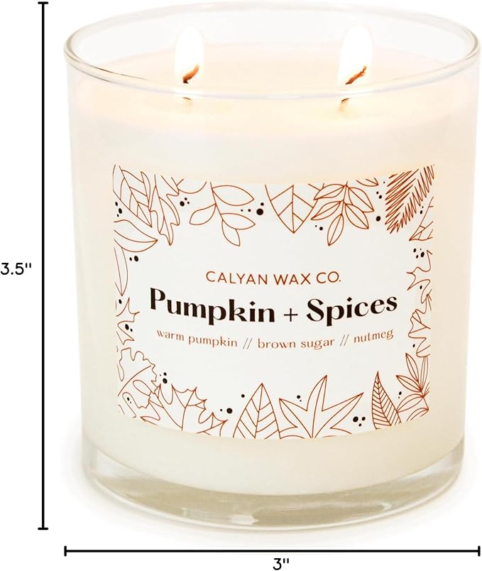 Calyan Wax Co. 2 Wick Candle, Pumpkin + Spices Scented Candle, 37 Hour Burn Time, Aromatherapy Soy Candles, Non Toxic & Vegan Soy Wax, Glass Tumbler Scented Candles, 12.5oz - Bloomnest