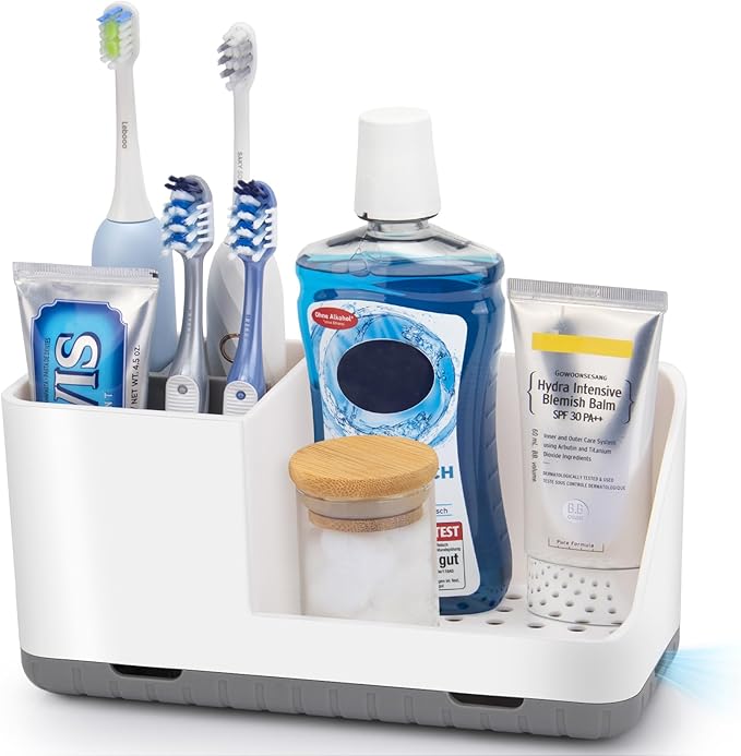 Toothbrush Holders for Bathrooms, Kids Electric Toothbrush and Toothpaste Holder with Drainage, Tooth Brush Holder for Bathroom Countertop Organizer (Grey) - Bloomnest