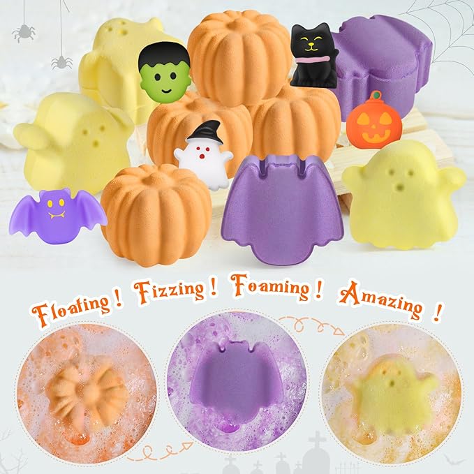 9 Pack Halloween Bath Bombs for Kids, Halloween Bubble Kids Bath Bombs with Surprise Toy Inside, Halloween Treat Bags Gifts for Kids Girls Boys - Bloomnest