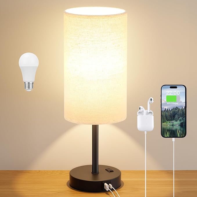 Dicoool Tall Touch Bedside Table Lamp with USB - 3 Way Dimmable Black Lamps for Bedroom Nightstand, Desk Lamp with Black Charging Station for Dorm, Office, Kids Room - Bloomnest