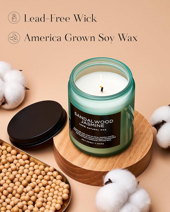 M&SENSE Sandalwood Jasmine Scented Candles, Natural Soy Wax Best Smelling Candle 7.05oz 50 Hour Burning，Floral Non Toxic Single Cotton Wick Aromatherapy Gifts for Women Friend - Bloomnest