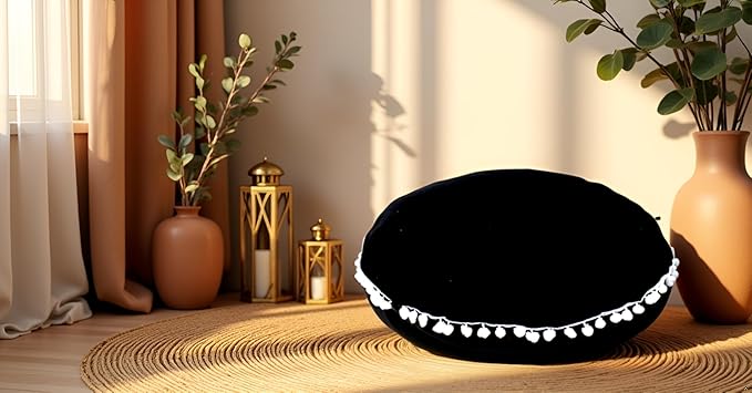 CRAFT KALA Meditation Floor Pillow Cover, Round Large Pillows Cover Seating for Adults, Bohemian Mandala Circle Cushions Cover for Outdoor Fireplace Yoga Living Room (Black, 22" Round) - Bloomnest