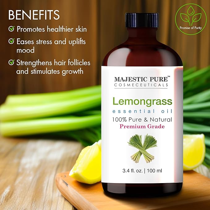 Majestic Pure Lemongrass Essential Oil with Glass Dropper - 3.4 Fl Oz - 100% Pure and Natural Lemongrass Oil - Premium Grade Essential Oils for Diffuser, Aromatherapy, Soap and Candle Making - Bloomnest