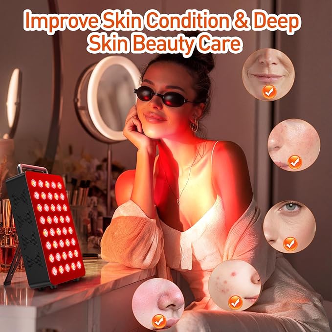 Red Light Therapy Panel 5 Wavement 40 Dual Chip High-Efficiency LEDs 630+660+810+830+850nm Red and Near Infrared Lamp Therapy Device 60W Timer & Stand for Body Pain Relief Face Skin Health Bloomnest