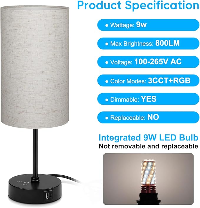 Unicozin 17Inch Table Lamp, 3 CCT 3000K/4500K/6500K & RGB Color Changing, Stepless Dimmable Bedside Lamp for Reading, Ambience Nightstand Light for Home Decor Party, Beige Shade - Bloomnest