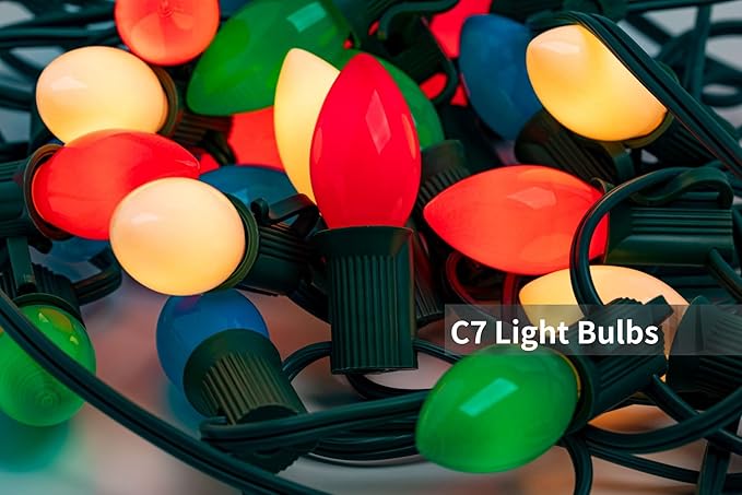Couah Christmas Light Bulbs C7 Multi-Color Replacement Bulbs（25 Pack） C7 Ceramic Outdoor String Light Replacement Bulbs, C7/E12 Candelabra Base, 5 Watt - Bloomnest