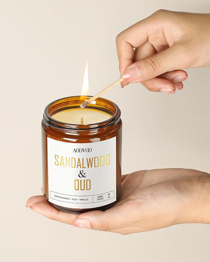AOOVOO Sandalwood Oud Candle - Sandalwood Candle, Scented Candles, Soy Candles for Home Scented, 9oz - Bloomnest