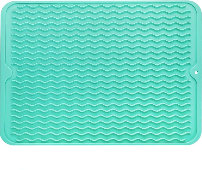 Silicone Dish Drying Mat for Multiple Usage,Easy clean,Eco-friendly,Heat-resistant Silicone Mat for Kitchen Counter or Sink,Refrigerator or drawer liner Mint L 16 inches x 12 inches - Bloomnest