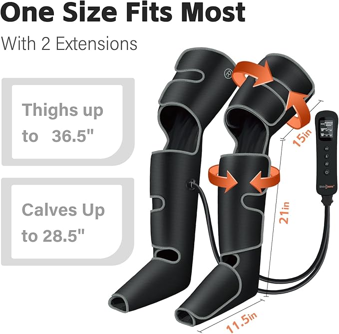 SHINE WELL Leg Massager with Heat and Compression for Circulation, 3 Heat 3 Modes 3 Intensities for Pain Relief and Swelling, Foot and Leg Compression Massager - Bloomnest