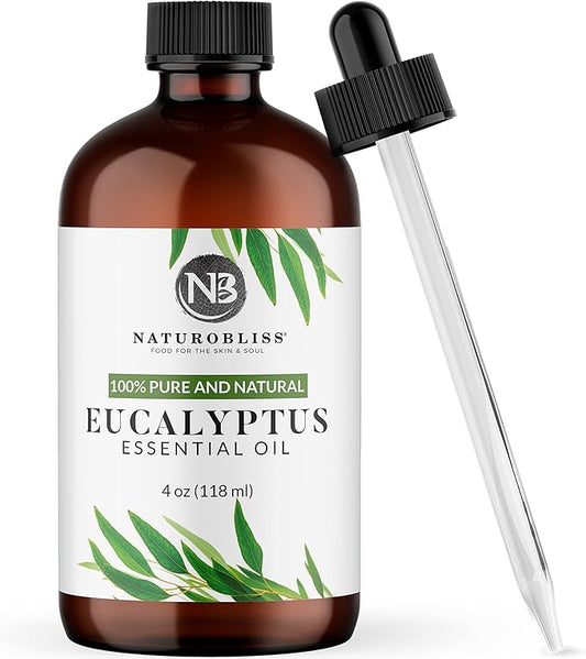 NaturoBliss Essential Oil with Glass Dropper - 100% Pure and Natural - Essential Oils for Diffuser, Aromatherapy, Soap and Candle Making, Eucalyptus Essential Oil, Eucalyptus Oil, 4 Fl Oz - Bloomnest