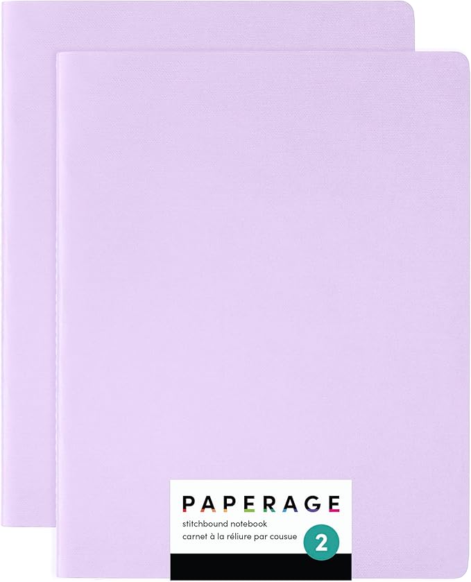 PAPERAGE Soft Cover Blank Journal Notebook, 2 Pack, (Lavender), 100 Pages, Large 7.5 inches x 9.5 inches, Ideal for Sketch Book, Note Taking & Travel Journal - Bloomnest