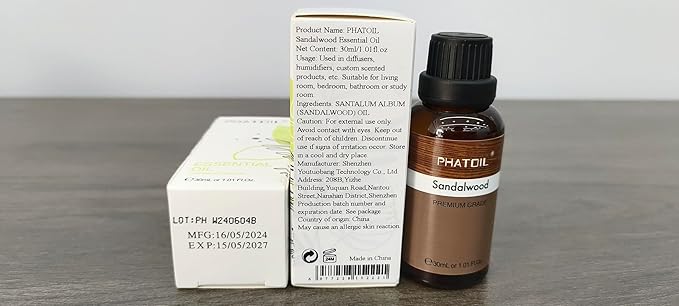 Sandalwood Essential Oil, 1.01Fl.Oz (30ML) PHATOIL Pure Essential Oil Singles for Aromatherapy Diffusers, Humidifiers, Great for DIY Candle and Soap Making, Gift for Friend - Bloomnest