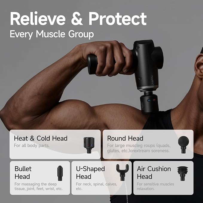 Percussion Massage Gun Deep Tissue with Heat and Cold, Portable Handheld Muscle Massager, Percussion Back Body Masajeador 12mm Amplitude for Athletes, Runner, Gifts for Men Women - Bloomnest