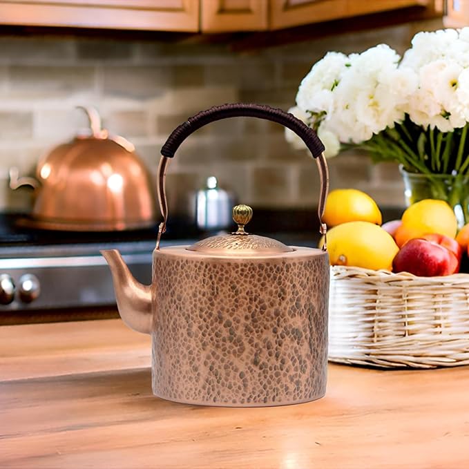 67.6oz Copper Teapot, Tea Kettle For Stovetop Safe, Classic Non-Coating Pure Copper Tea Set with Stainless Steel Tea Ball For Loose Leaf, Large and Solid Tea Pot For 4-6 Cups (2000ml) - Bloomnest