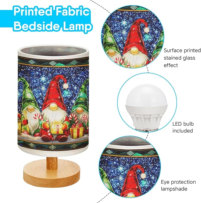 Christmas Gnomes Table Lamp LED 3-Color Pressed Bedside for Merry Christmas, Christmas Gnomes Shade Christmas Table Lamp with Wood Base for Bedroom Living Room Desk Office - Bloomnest