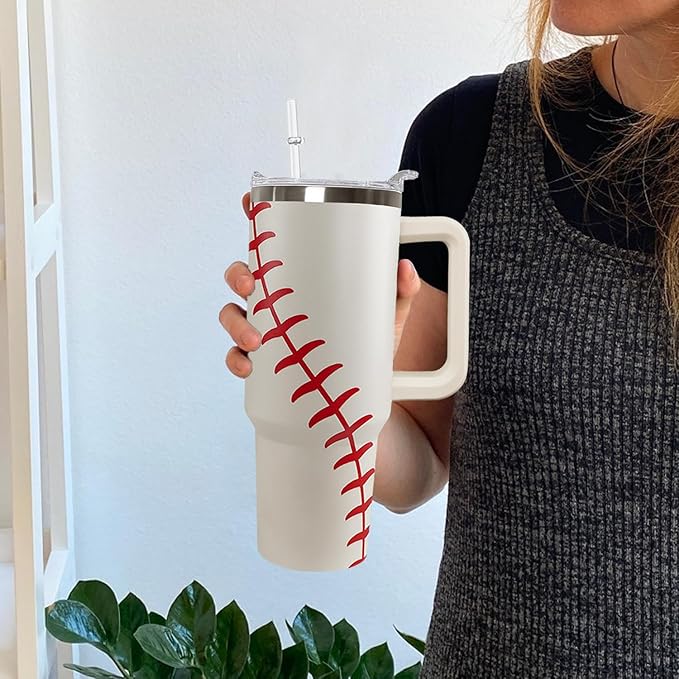 Ceovfoi 40 Oz Baseball Tumbler With Handle,Baseball Coffee Travel Mug Cup Water Bottle,Baseball Decor,Baseball Gifts for Women - Bloomnest