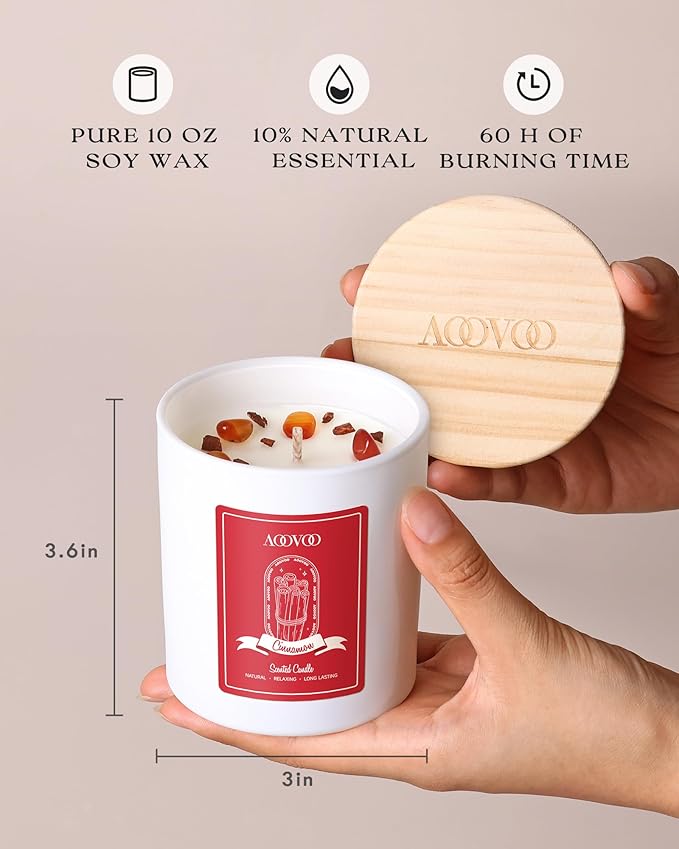 AOOVOO Cinnamon Scented Candles for Women - Aromatherapy Candle with Crystals Inside, 10oz Soy Candles for Home Scented, Birthday Gifts Christmas Candle for Women Mom - Bloomnest