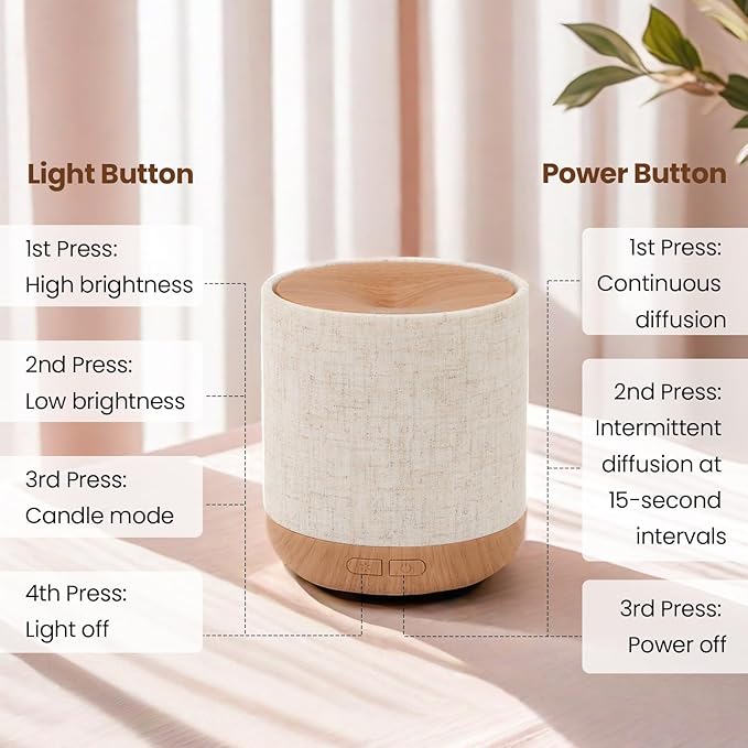 Essential Oil Diffuser 200ml with Fabric Cover and Night Lamp | Ultrasonic Aroma Diffuser | Humidifier w Lights | Room Decor | Small Humidifier for Bedroom | Gift (Light Brown) - Bloomnest