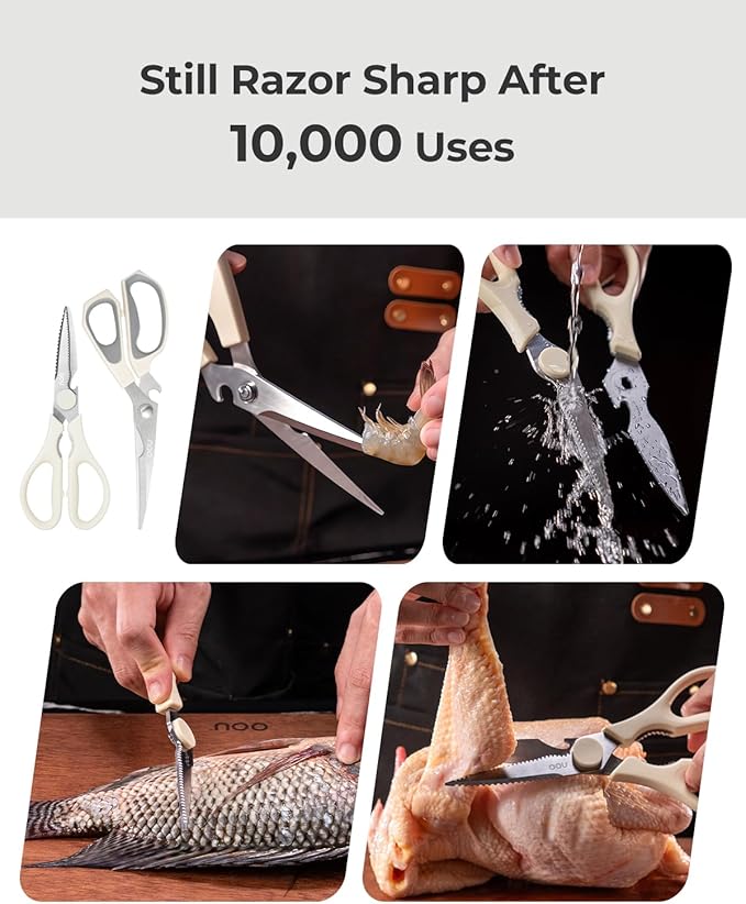 OOU Kitchen Scissors Set - Heavy Duty Stainless Steel All Purpose Shears 2-Pack, Comfort Grip Handles & Protective Sheath, Dishwasher Safe - Bloomnest