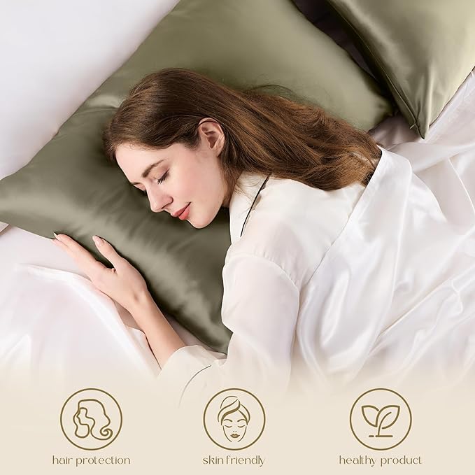 ZIMASILK 100% Pure Mulberry Silk Pillowcase for Hair and Skin Health,Soft and Smooth,Both Sides Premium Grade 6A Silk,600 Thread Count,with Hidden Zipper,1pc (King 20''x36'',Olive Grey) - Bloomnest