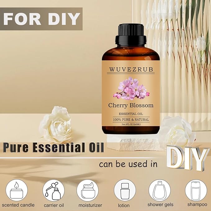 Cherry Blossom Essential Oils, 240ML Pure and Natural Essential Oil for Aromatherapy Diffuser - Cherry Blossom /8 Fl Oz - Bloomnest