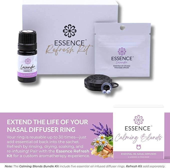 Essence Nasal Diffuser Calming Bundle – Aromatherapy Essential Oil Silicone Nose Rings for Stress & Sleep Support – Wearable Lavender & Stress Relief Blends for Relaxation & Nighttime Use - Bloomnest