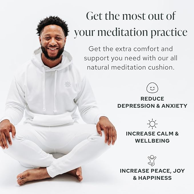 Mindful & Modern Large Meditation Cushion | Zafu Yoga Bolster Meditation Floor Pillow Seat | Buckwheat Hull Filled Crescent Shaped Cushion with Removable Washable Cover + Carry Handle - Bloomnest