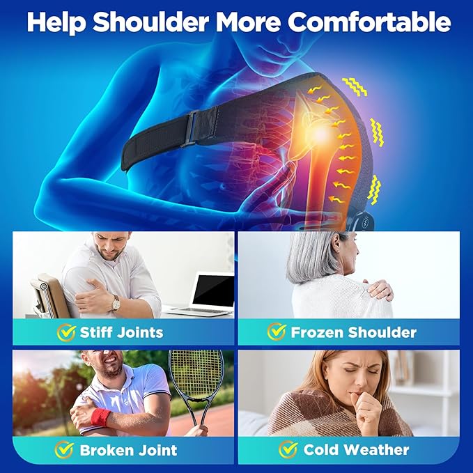 Cordless Shoulder Heating Pad, Heated Shoulder Wrap with Massage, Heated Shoulder Brace, Shoulder Massager for Men Women - Bloomnest