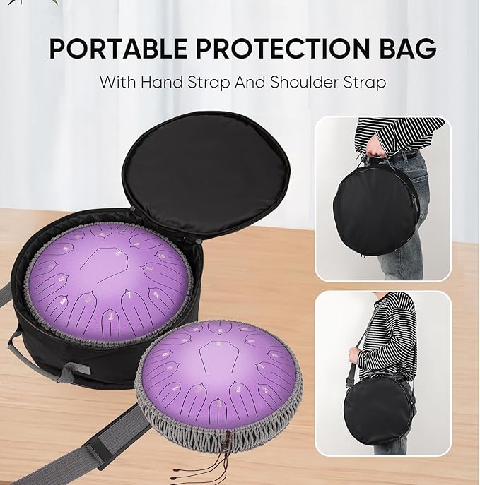 Steel Tongue Drum 12 Inch 15 Notes: Handpan Drums Set with Music Book Mallets Carry Bag - Hand Pan Instrument for Adults Musical Education Meditation Yoga Chakra (Purple)