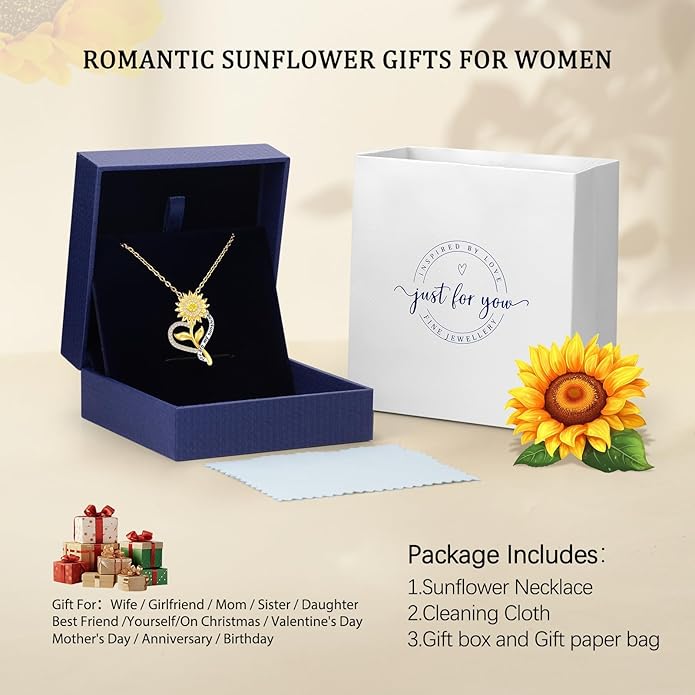 Valentine's Day Gift for Her-18k Gold Plated Sunflower Necklace for Women Wife Anniversary Birthday Gifts for Wife Her You Are My Sunshine Pendant Necklaces Gold Jewelry Gifts for Girlfriend Mom - Bloomnest