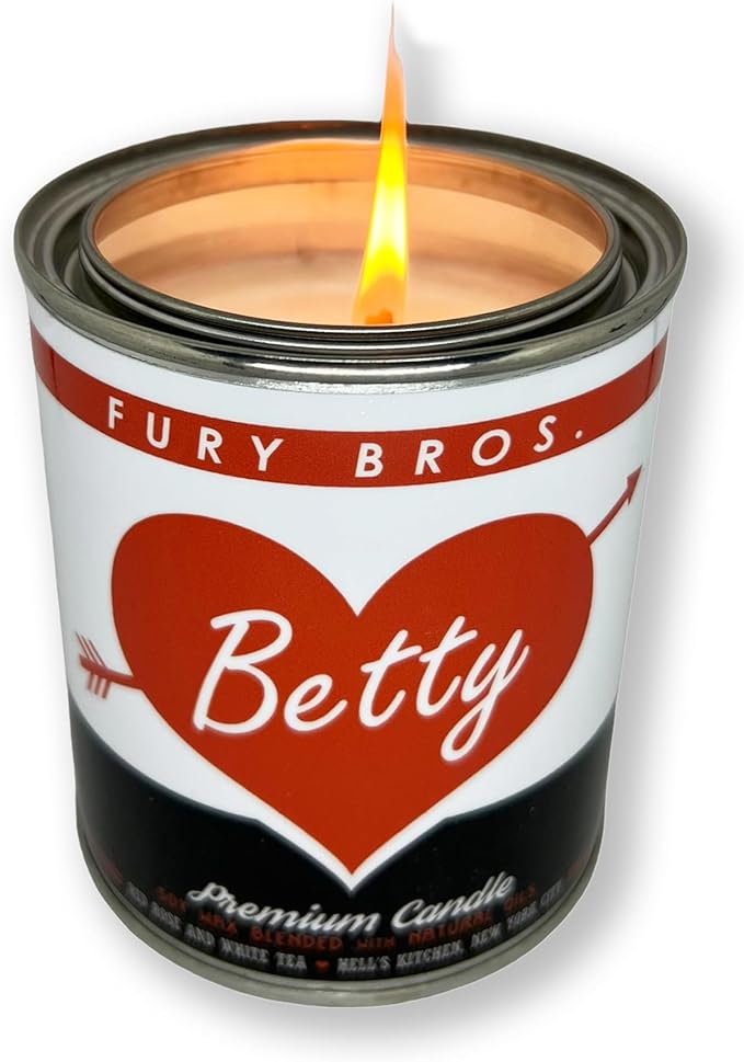 Fury Bros. Scented Candles for Men | Betty | Red Rose & White Tea | Natural Soy Wax | Hand-Poured in The USA | Long 70-80 Hour Burn (12.5 oz) | Vintage-Inspired Tin Design | Dad Home Gift - Bloomnest