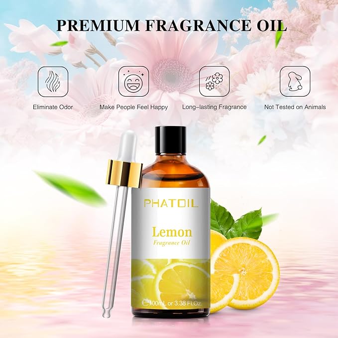 PHATOIL 100ML Lemon Fragrance Oils for Aromatherapy, Diffuser Oils for Home, Perfect for Humidifier, Yoga, DIY Candle and Soap Making - 3.38FL.OZ - Bloomnest