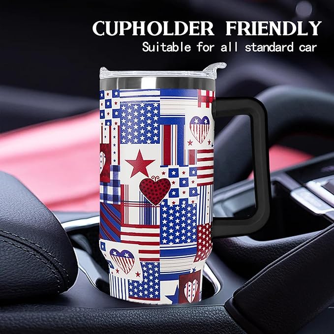 Ceovfoi 4th of July tumbler American Flag Gifts -40 oz Patriotic Vacuum Insulated Stainless Steel Travel Tumblers with Handle Lid and Straw,Patriotic Military Gifts For Veterans, Police, Fathers Day - Bloomnest