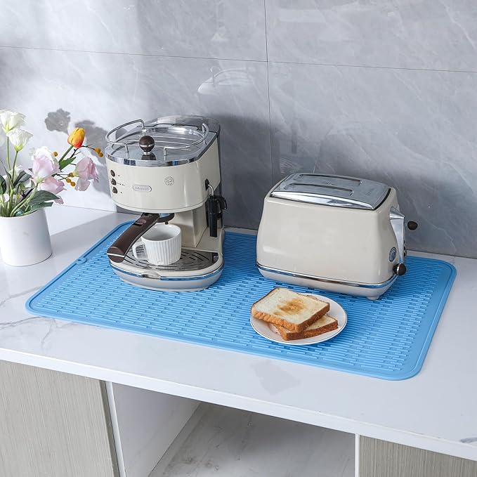 Silicone Dish Drying Mat for Multiple Usage,Easy clean,Eco-friendly,Heat-resistant Silicone Mat for Kitchen Counter or Sink,Refrigerator or Drawer Liner Light Blue 3XL 28 inches x 18 inches - Bloomnest
