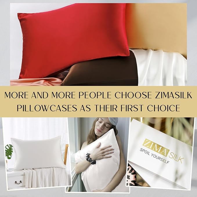 ZIMASILK 100% Pure Mulberry Silk Pillowcase 2 Pack, Soft and Smooth,Both Sides Premium Grade 6A Silk,600 Thread Count,with Hidden Zipper for Men and Women Family (Standard 20"x26", White) - Bloomnest