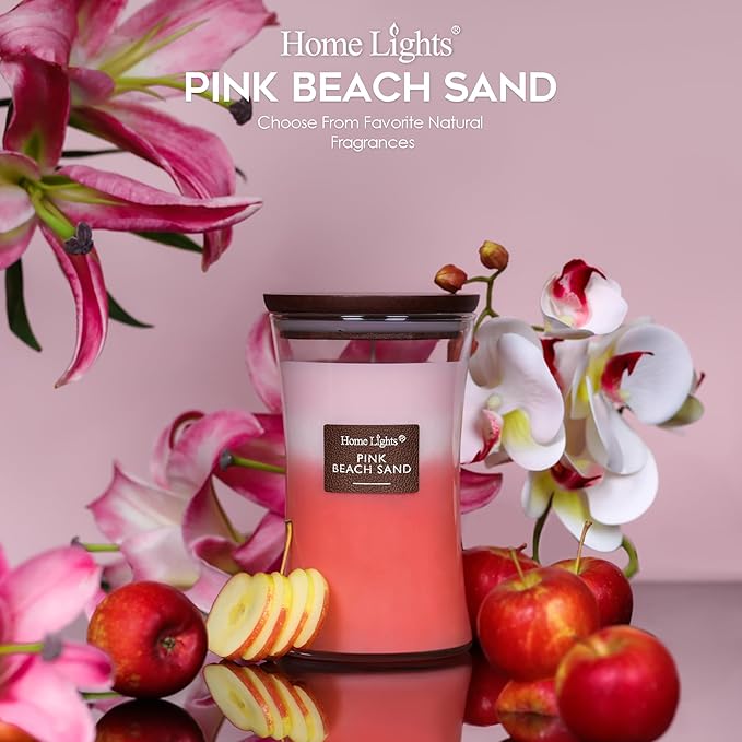 HomeLights 3-Layer Candles for Home Scented, 21.52 OZ Natural Soy Wax Scented Candles Burns Up to 100 Hours, Large Jar, Pink Beach Sand - Bloomnest