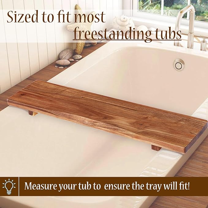 Premium 1.2IN Thickened Board Acacia Wood Bathtub Tray Caddy with Adjustable Legs, Minimalistic Design Bath Tray for Tub, Bathtub Accessories, Fits Most Bath Tubs, Idea for Women - Bloomnest