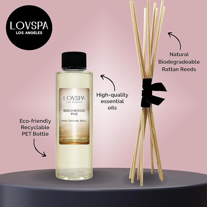 LOVSPA Birchwood Pine Diffuser Oil - Holiday Essential Oils for Diffuser Refill & Air Freshener Room Spray - Long-Lasting & Natural Home Fragrance, Scented Oil for Diffusers, USA Made, 4oz - Bloomnest