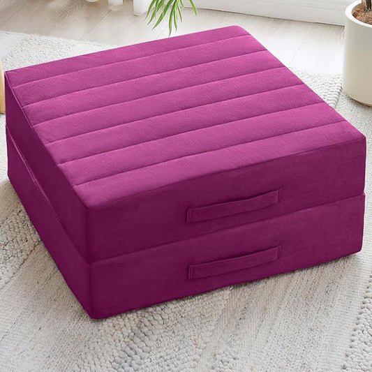 2 Pcs High Density Foam Floor Pillow - Upgraded Large Pillows Seating for Adults - Outdoor Floor Cushion with Soft Tufted Cover - Yoga Pillows for Sitting On Floor - 22 Inch Purple - Bloomnest