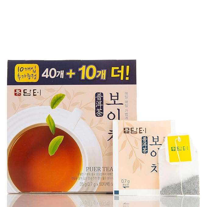 Damtuh Korean Pu-erh Tea – Aged & Smooth Dark Tea, Full-Bodied Earthy Flavor – 50 Tea Bags (0.7g each) - Bloomnest