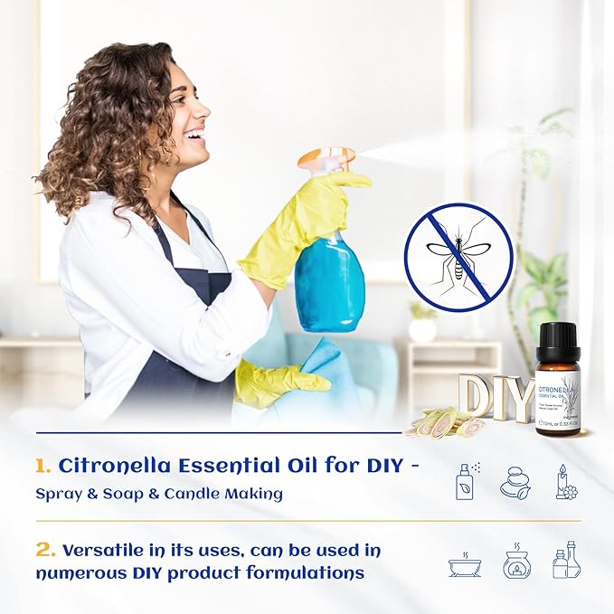 HIQILI 0.33 Fl Oz Citronella Oil for Homemade Sprays, Add to Diffuser, 100% Pure and Natural Undiluted, Portable - 10ml - Bloomnest