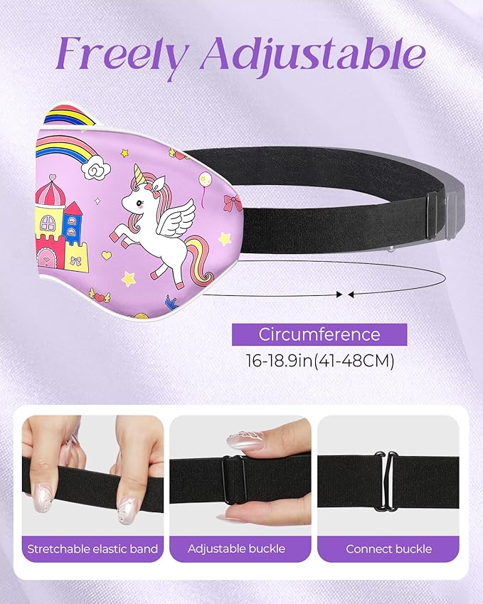 Sleep Mask for Kids - Silk Eye Mask for Sleeping Cute Cartoon Kids Sleep Mask for Boys Girls Teens Soft Smooth Adjustable Straps Silk Kids Eye Cover, CP Unicorn - Bloomnest
