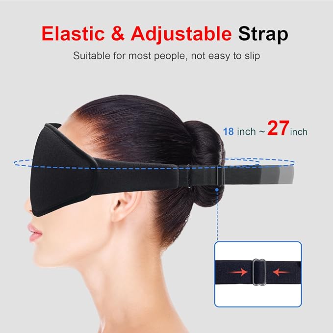 3D Sleep Mask with Earplugs, 100% Light Blackout Eye Mask for Sleep, Washable Sleeping Mask, 0 Pressure Eye Covers for Sleep with Wider Adjustable Strap, Only 1.3oz Light Soft Sleeping Mask (Black) - Bloomnest