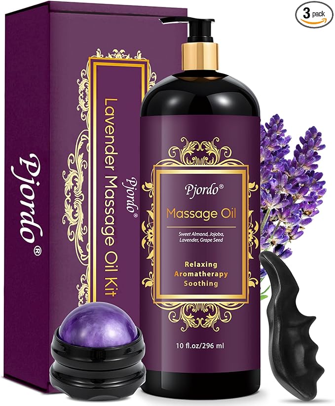 PjordoAromatherapy Lavender Massage Oil, Massage Oil for Massage Therapy, Calming, Soothing, Relaxing, Spa Gifts for Him Her, 10 Fl Oz - Bloomnest