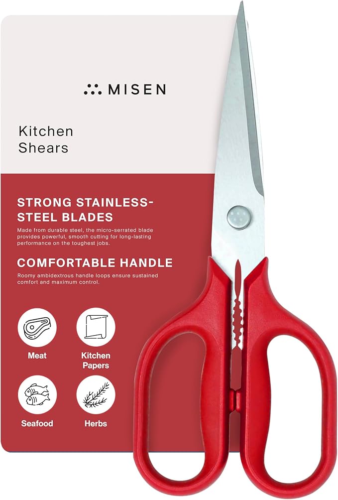 Misen Heavy Duty Kitchen Shears - Versatile Scissors for Meat, Poultry & More - Easy Clean, Professional Grade - Ambidextrous Comfort Handle - Red - Bloomnest