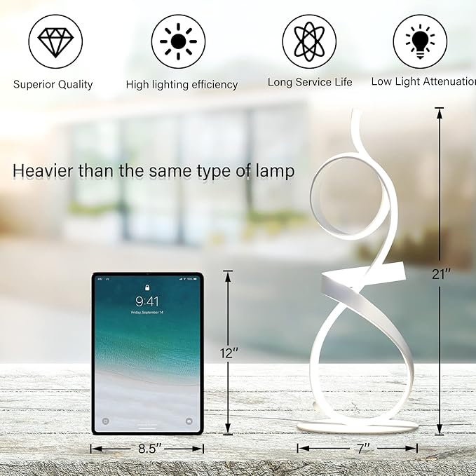 21inch High Brightness LED 3Color Touch Dimming Table Lamp for Bedside Lamp,Art Decorative Light,Stepless Dimmable Bedside Light，white Lights,modern lamps table,bedroom nightstand lamps(White) - Bloomnest