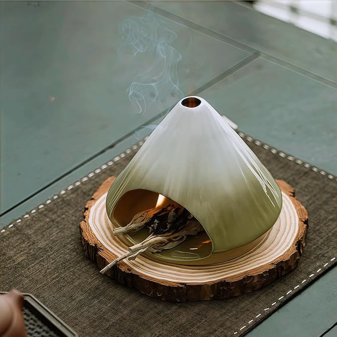 Handmade Ceramic Palo Santo Holder Burner & Sage Holder - Mini Tabletop Chiminea Burner Tray with Ash Catcher, Decorative Incense Holder for Spiritual Meditation & Yoga - Bloomnest